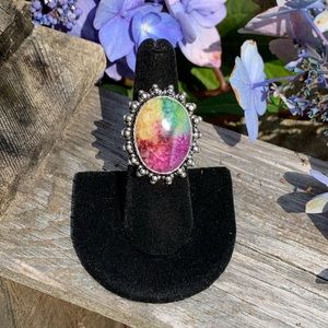 Sterling silver tie dye solar quartz ring